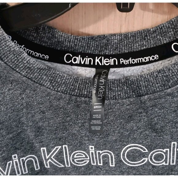 Calvin Klein Sz S Crop Sweatshirt Crewneck Gray Long Sleeve Performance Logo - Picture 2 of 5